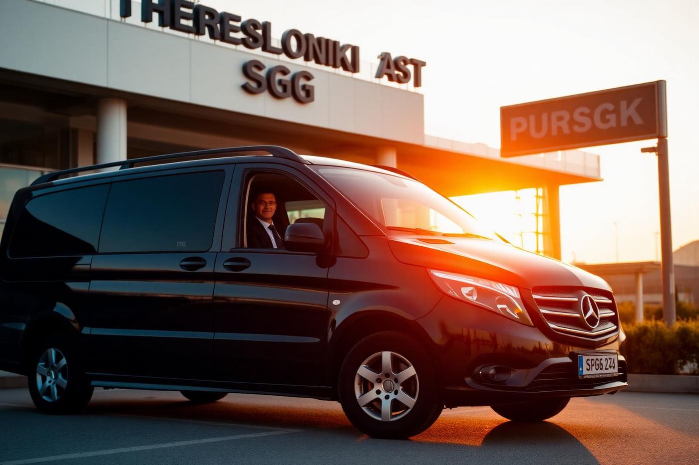 Black Mercedes van στο αεροδρόμιο Θεσσαλονίκης